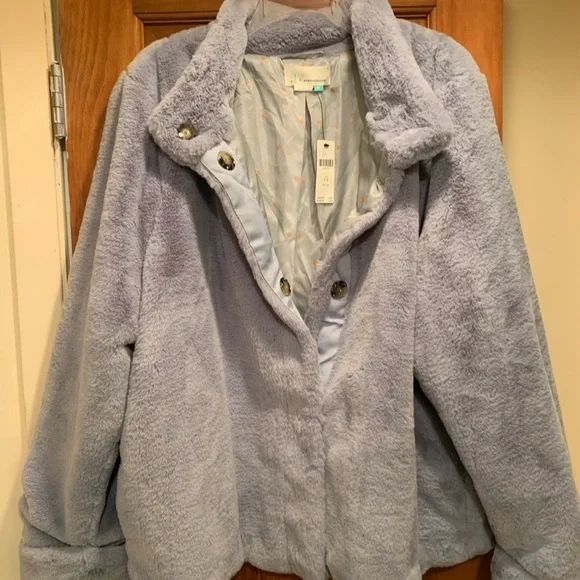🫐Anthropologie Light Blue Faux Fur Jacket - Picture 7 of 9